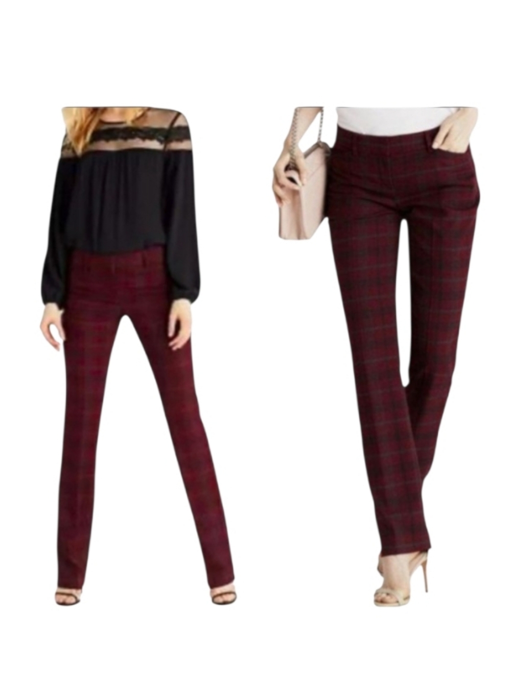 Express Columnist Slim Leg Berry Plaid Pants